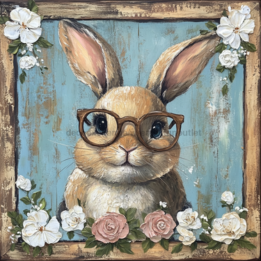 Easter Sign, Bunny in Glasses,, DCO-12659, Sign For Wreath, 10x10